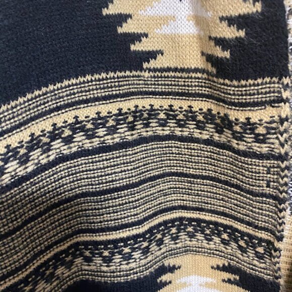 Dreamers Black Tan White Aztec Print Women's Open Cardigan Sweater M - Picture 6 of 11